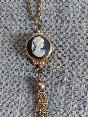 Vintage Black and White Cameo Watch Necklace